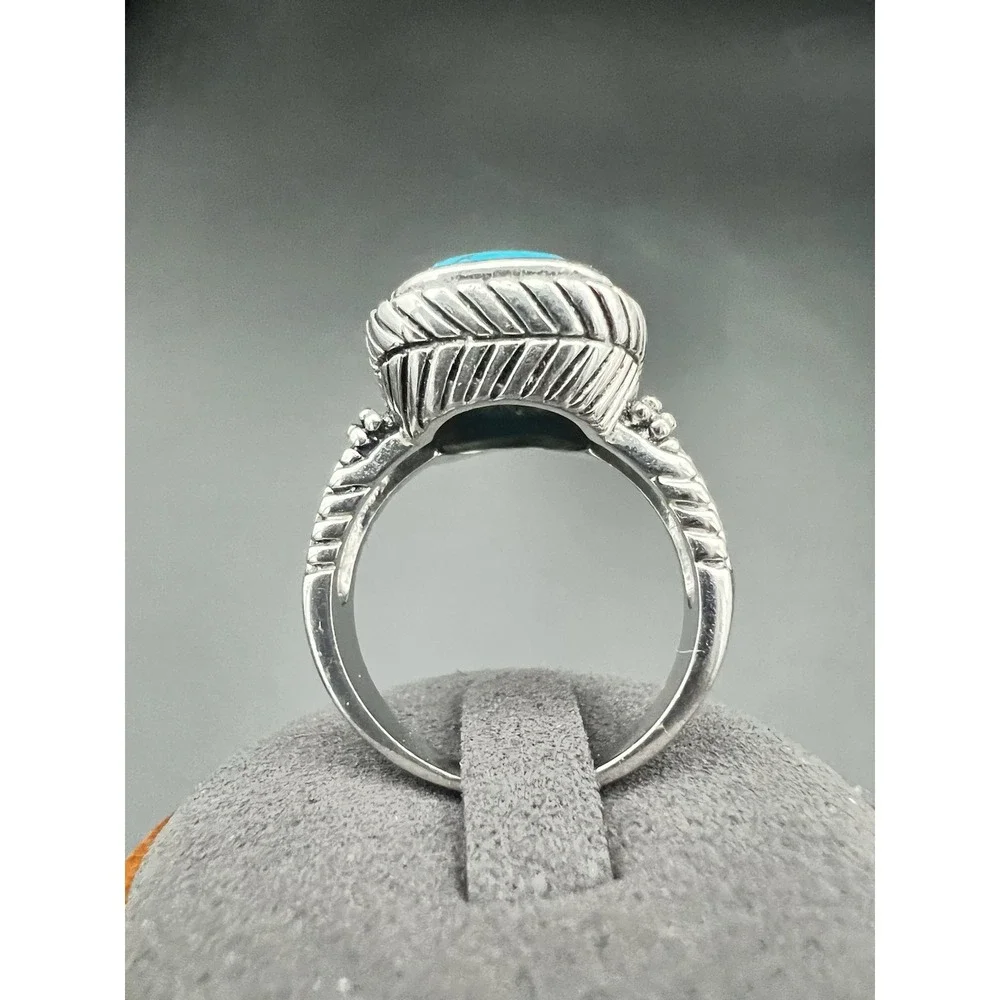 Vtg Southwestern Style Large Faux Turquoise Cabochon Rope Twist Statement Ring 9